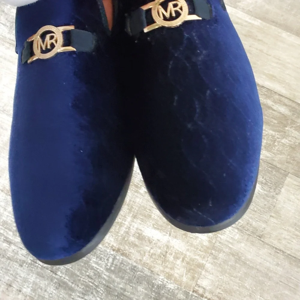 Mario Rossi Blue Medallion Quilted Velour Loafers Mens Sz 8 Slip On Bit